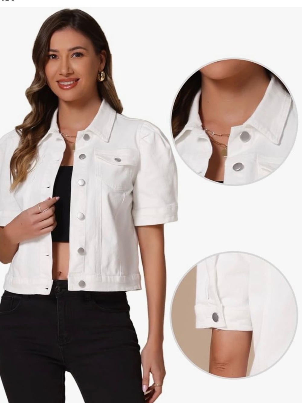 Allegra K White Denim Jacket - Picture 3 of 5